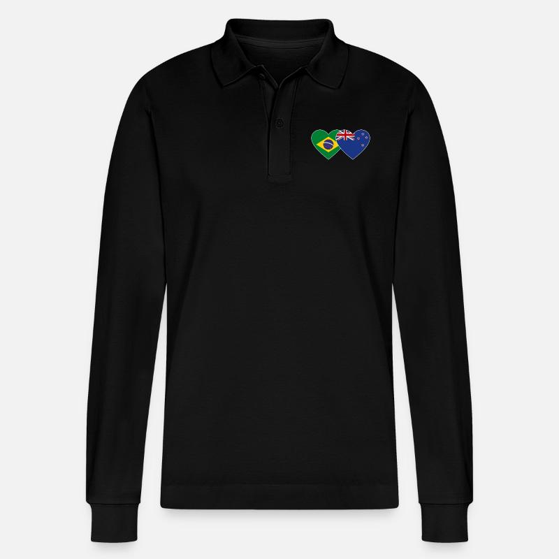 Brésil Nouvelle-Zélande Flag Heart - Polo à manches longues bio PREPSTER Stanley/Stella Unisexe - noir