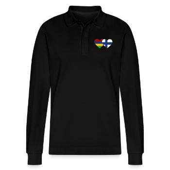 Mauritius Finland Flag Heart - Stanley/Stella Organic Unisex Long-Sleeved Polo Shirt Prepster - black - Front - Anna (173cm) & Nico (186cm)