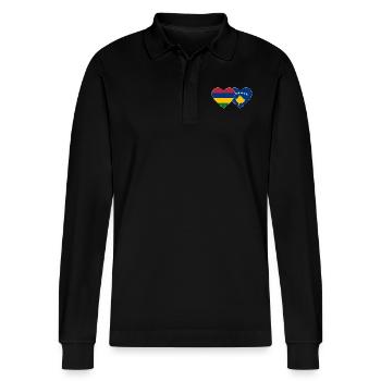 Mauritius Bosnia Flag Heart - Stanley/Stella Organic Unisex Long-Sleeved Polo Shirt Prepster - black - Front - Anna (173cm) & Nico (186cm)
