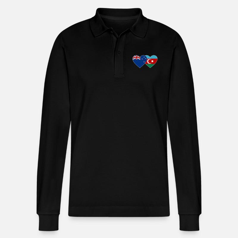 Neuseeland Aserbaidschan Flagge Herz - Stanley/Stella Unisex Bio-Langarm-Poloshirt Prepster - Schwarz