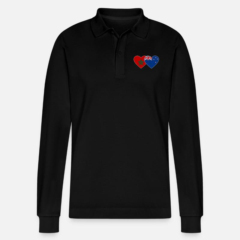 Marokko Neuseeland Flagge Herz - Stanley/Stella Unisex Bio-Langarm-Poloshirt Prepster - Schwarz