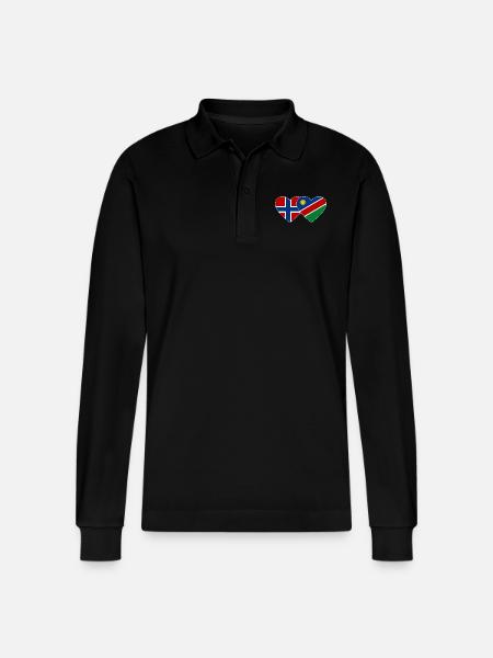 Norway Namibia Flag Heart - Stanley/Stella Organic Unisex Long-Sleeved Polo Shirt Prepster - black