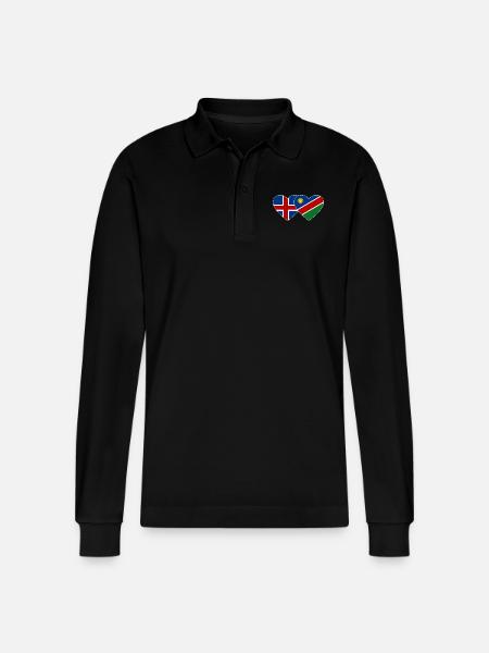Iceland Namibia Flag Heart - Stanley/Stella Organic Unisex Long-Sleeved Polo Shirt Prepster - black