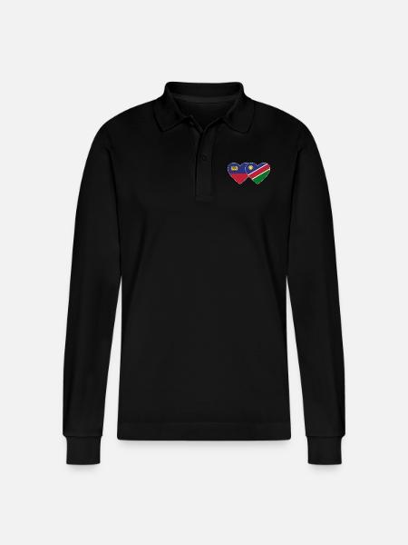 Liechtenstein Namibia Flag Heart - Stanley/Stella Organic Unisex Long-Sleeved Polo Shirt Prepster - black