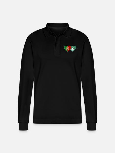 Portugal Macau Flag Heart - Stanley/Stella Organic Unisex Long-Sleeved Polo Shirt Prepster - black