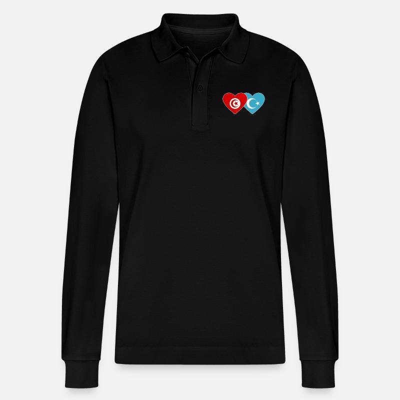 Tunesien Uiguren Flagge Herz - Stanley/Stella Unisex Bio-Langarm-Poloshirt Prepster - Schwarz