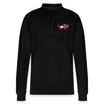 Palestine Islande drapeau coeur - Polo à manches longues bio PREPSTER Stanley/Stella Unisexe - noir - Devant - Anna (173cm) & Nico (186cm)
