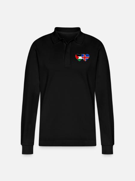 Palestine Iceland Flag Heart - Stanley/Stella Organic Unisex Long-Sleeved Polo Shirt Prepster - black