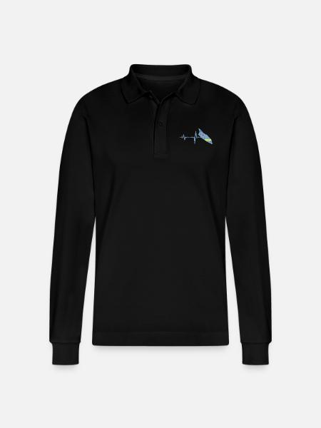 Heartbeat Aruba gift - Stanley/Stella Organic Unisex Long-Sleeved Polo Shirt Prepster - black