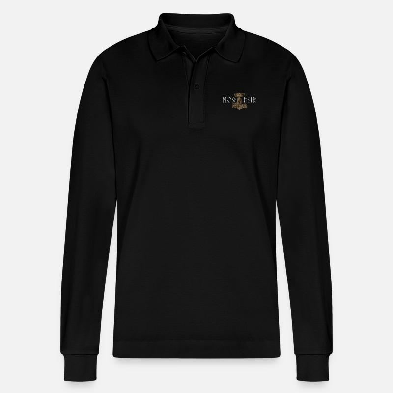 Mjölnir Älterer Futhark - Stanley/Stella Unisex Bio-Langarm-Poloshirt Prepster - Schwarz