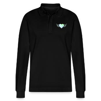 Pastel Heart with Wings - ApriNoeScor - Stanley/Stella Organic Unisex Long-Sleeved Polo Shirt Prepster - black - Front - Anna (173cm) & Nico (186cm)
