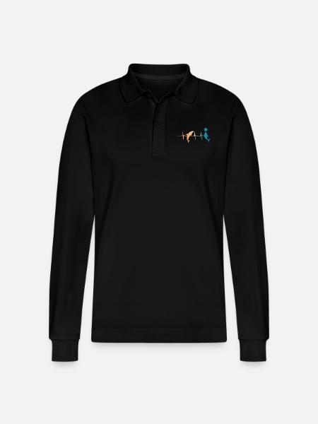 Dolphin heartbeat - Stanley/Stella Organic Unisex Long-Sleeved Polo Shirt Prepster - black