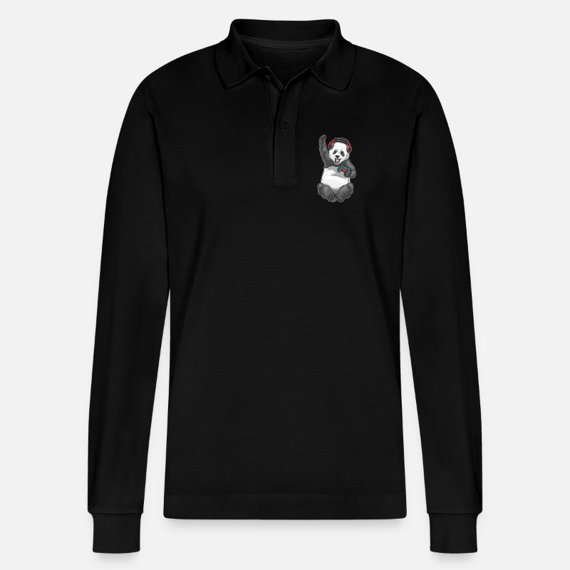 Panda Gamer Controller - Stanley/Stella Unisex Bio-Langarm-Poloshirt Prepster - Schwarz