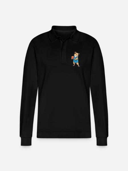 Hamster Basketball Player Basketball - Stanley/Stella Organic Unisex Long-Sleeved Polo Shirt Prepster - black