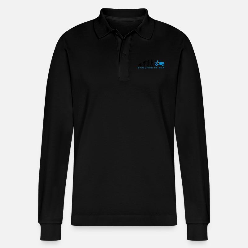 evolution_des_mannes_bauer_mit_trecker_c - Stanley/Stella Unisex Bio-Langarm-Poloshirt Prepster - Schwarz