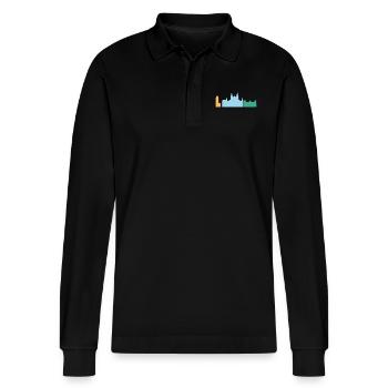 Majorca - Stanley/Stella Organic Unisex Long-Sleeved Polo Shirt Prepster - black - Front - Anna (173cm) & Nico (186cm)