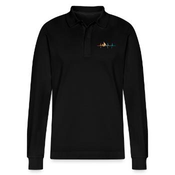 Herzschlag des Segelboots - Stanley/Stella Unisex Bio-Langarm-Poloshirt Prepster - Schwarz - Vorne - Anna (173cm) & Nico (186cm)