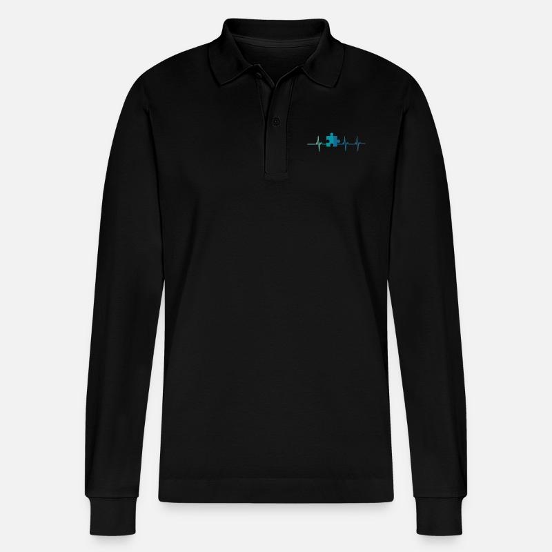 Herzschlag-Autismus-Rätsel - Stanley/Stella Unisex Bio-Langarm-Poloshirt Prepster - Schwarz