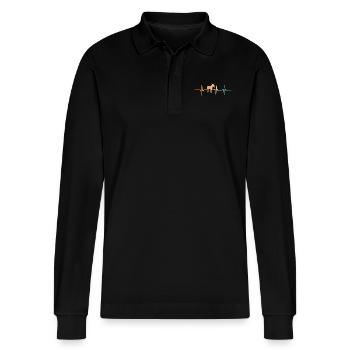 Donkey Heartbeat - Stanley/Stella Organic Unisex Long-Sleeved Polo Shirt Prepster - black - Front - Anna (173cm) & Nico (186cm)