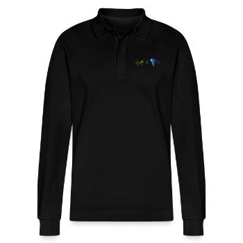 Herzschlag Heartbeat Heart Gay Schwul Lesbian Homo - Stanley/Stella Unisex Bio-Langarm-Poloshirt Prepster - Schwarz - Vorne - Anna (173cm) & Nico (186cm)