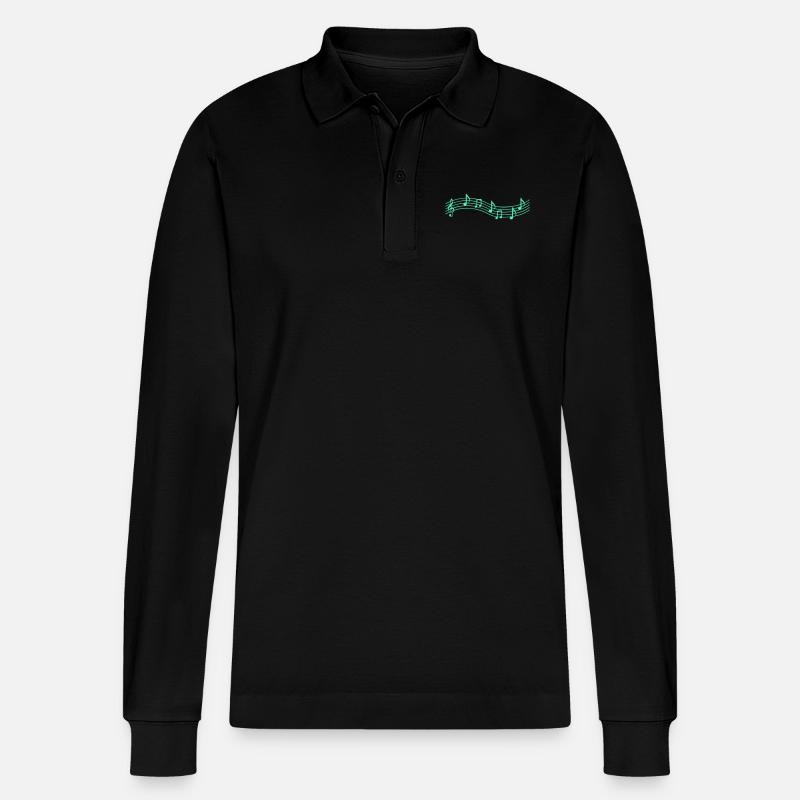 music notes - Stanley/Stella Organic Unisex Long-Sleeved Polo Shirt Prepster - black