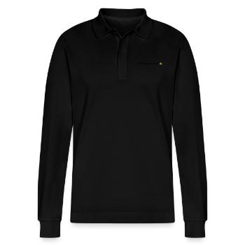 CAUTION - I DONT SHARE MY FOOD - Stanley/Stella Organic Unisex Long-Sleeved Polo Shirt Prepster - black - Front - Anna (173cm) & Nico (186cm)