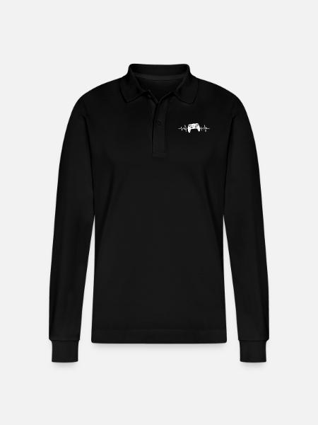 Gamer Heartbeat - Stanley/Stella Organic Unisex Long-Sleeved Polo Shirt Prepster - black
