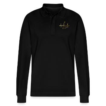 Sylt Skyline North Sea Heartbeat North Frisia Sylter - Stanley/Stella Organic Unisex Long-Sleeved Polo Shirt Prepster - black - Front - Anna (173cm) & Nico (186cm)