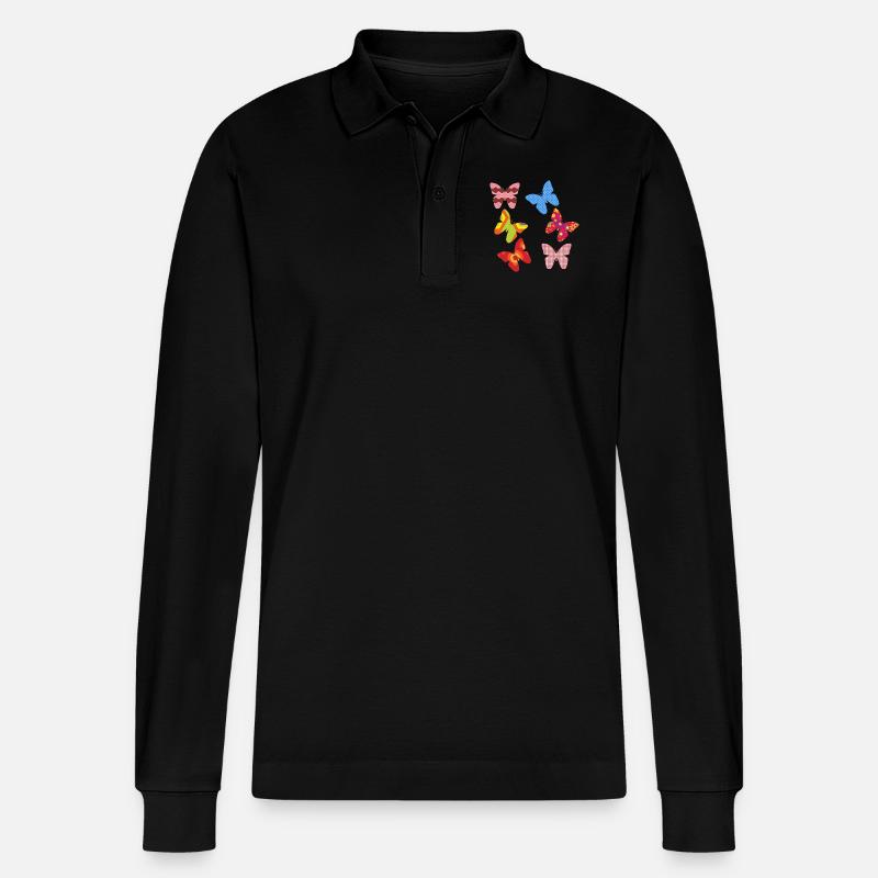 Schmetterlinge - Stanley/Stella Unisex Bio-Langarm-Poloshirt Prepster - Schwarz