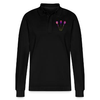 Dart Darts - Stanley/Stella Organic Unisex Long-Sleeved Polo Shirt Prepster - black - Front - Anna (173cm) & Nico (186cm)