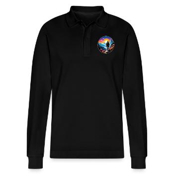 Natur & Bergwandern - Stanley/Stella Unisex Bio-Langarm-Poloshirt Prepster - Schwarz - Vorne - Anna (173cm) & Nico (186cm)