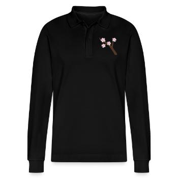 Sakura Branch - Stanley/Stella Organic Unisex Long-Sleeved Polo Shirt Prepster - black - Front - Anna (173cm) & Nico (186cm)