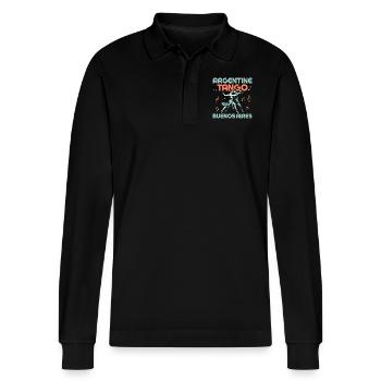 Argentine Tango Buenos Aires Tango Dance Latin Mus - Stanley/Stella Organic Unisex Long-Sleeved Polo Shirt Prepster - black - Front - Anna (173cm) & Nico (186cm)