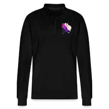 Wolly Sheepling 1000 subscribers - Stanley/Stella Organic Unisex Long-Sleeved Polo Shirt Prepster - black - Front - Anna (173cm) & Nico (186cm)
