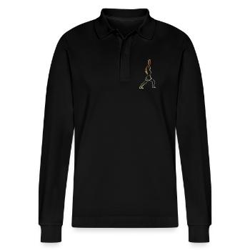 Yogini Vintage Look - Stanley/Stella Organic Unisex Long-Sleeved Polo Shirt Prepster - black - Front - Anna (173cm) & Nico (186cm)