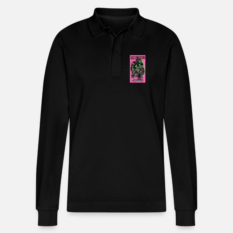Primal Pitbull Confrontation - Stanley/Stella Organic Unisex Long-Sleeved Polo Shirt Prepster - black