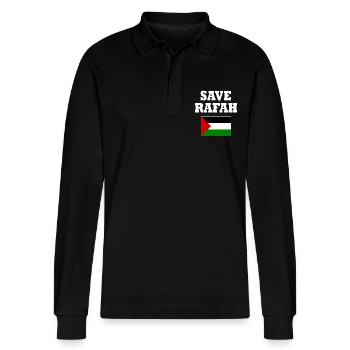 Save rafah - Polo à manches longues bio PREPSTER Stanley/Stella Unisexe - noir - Devant - Anna (173cm) & Nico (186cm)