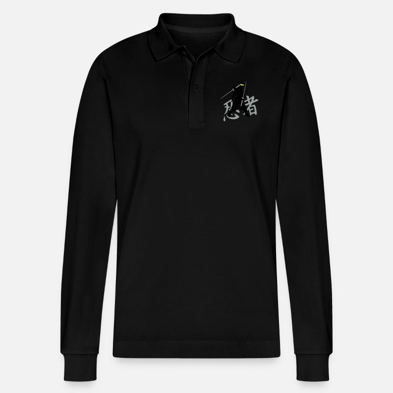 ninja kanji (A, 3c) - Polo à manches longues bio PREPSTER Stanley/Stella Unisexe - noir