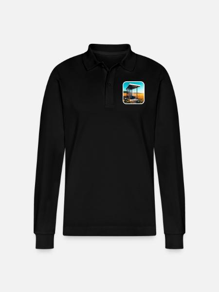 Bus stop in a field. - Stanley/Stella Unisex Bio-Langarm-Poloshirt Prepster - Schwarz
