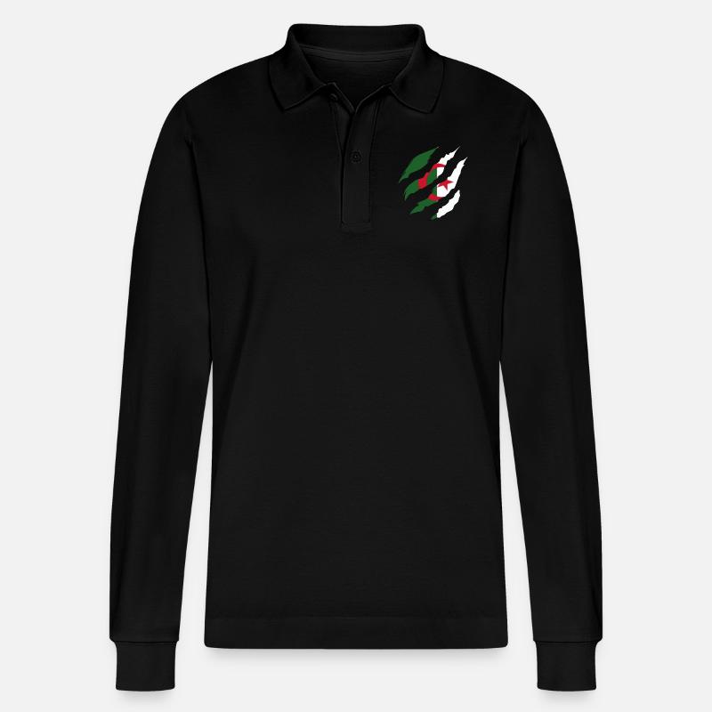 Drapeau Algérie -idée cadeau algérien - Polo à manches longues bio PREPSTER Stanley/Stella Unisexe - noir