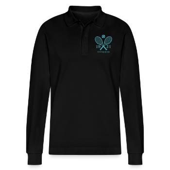 1931 Tennis Club - Stanley/Stella Organic Unisex Long-Sleeved Polo Shirt Prepster - black - Front - Anna (173cm) & Nico (186cm)