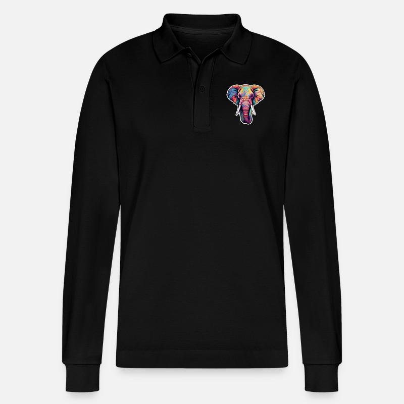 Elefant psychedelisch - Stanley/Stella Unisex Bio-Langarm-Poloshirt Prepster - Schwarz