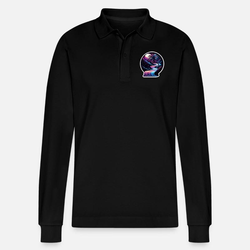 galaxa palm - Stanley/Stella Unisex Bio-Langarm-Poloshirt Prepster - Schwarz
