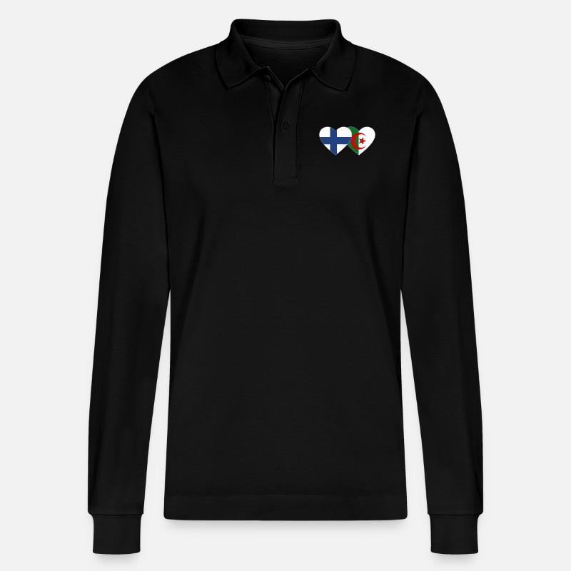 Finnland Algerien Flagge Herz - Stanley/Stella Unisex Bio-Langarm-Poloshirt Prepster - Schwarz