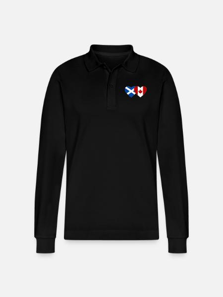 Scotland Canada Flag Heart - Stanley/Stella Organic Unisex Long-Sleeved Polo Shirt Prepster - black