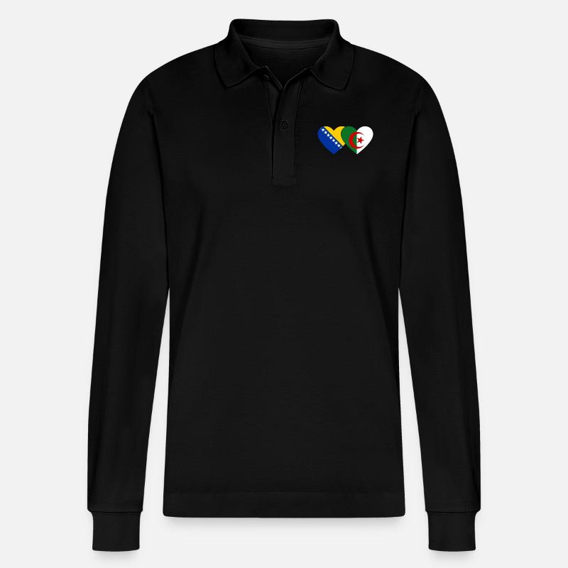 Bosnie Algérie Drapeau Coeur - Polo à manches longues bio PREPSTER Stanley/Stella Unisexe - noir