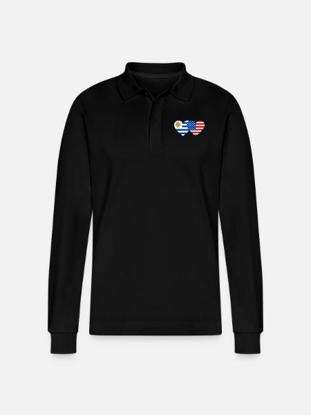 Uruguay USA Flag Heart - Stanley/Stella Organic Unisex Long-Sleeved Polo Shirt Prepster - black