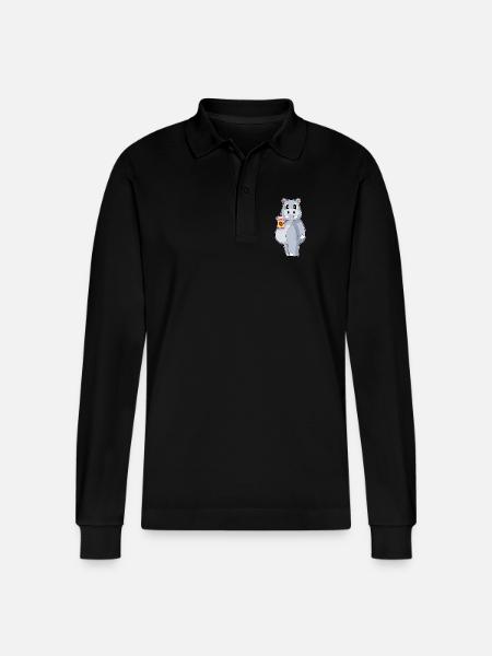 Hippopotamus Coffee to go - Stanley/Stella Organic Unisex Long-Sleeved Polo Shirt Prepster - black