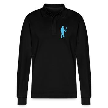 Blauer Ritter Silhouette - Stanley/Stella Unisex Bio-Langarm-Poloshirt Prepster - Schwarz - Vorne - Anna (173cm) & Nico (186cm)