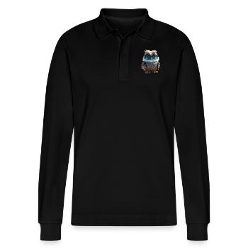 Owl Barn Owl Gift Kauz Uhu Owl Sweet Owls - Stanley/Stella Organic Unisex Long-Sleeved Polo Shirt Prepster - black - Front - Anna (173cm) & Nico (186cm)